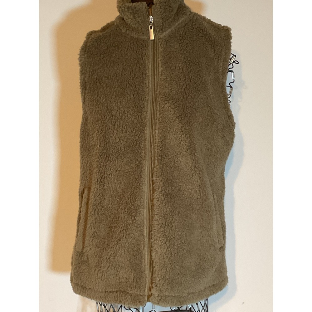 Maurices Womens Sherpa Fleece Vest Olive Brown Full Zip Pockets Size M 2012483